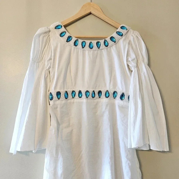 TAJ By Sabrina Crippa Handmade Beaded Bohemian Bell Sleeve Cotton Tunic Blouse S - Picture 11 of 14